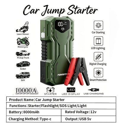 Démarreur de batterie 10000A 7-en-1 avec compresseur d'air 150PSI – Booster de batterie portable pour moteurs essence et diesel, pompe haute pression, kit d'urgence pour véhicule, batterie externe
