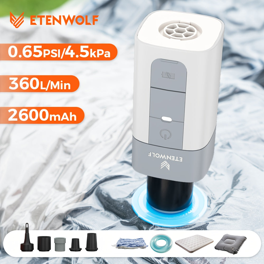 Pompe à air électrique portable 2600 mAh rechargeable par USB – Gonflage ultra-rapide pour matelas pneumatique, bouée, sacs de rangement sous vide et sacs de couchage, pompe de camping compacte et légère pour l'extérieur