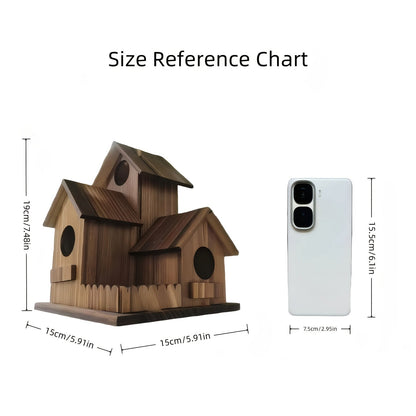 Nid d'oiseau extérieur en bois à 3 compartiments, nichoir rustique en bois naturel pour jardin, arrière-cour et terrasse – Nichoir artisanal pour petits oiseaux sauvages, décoration d'habitat naturel