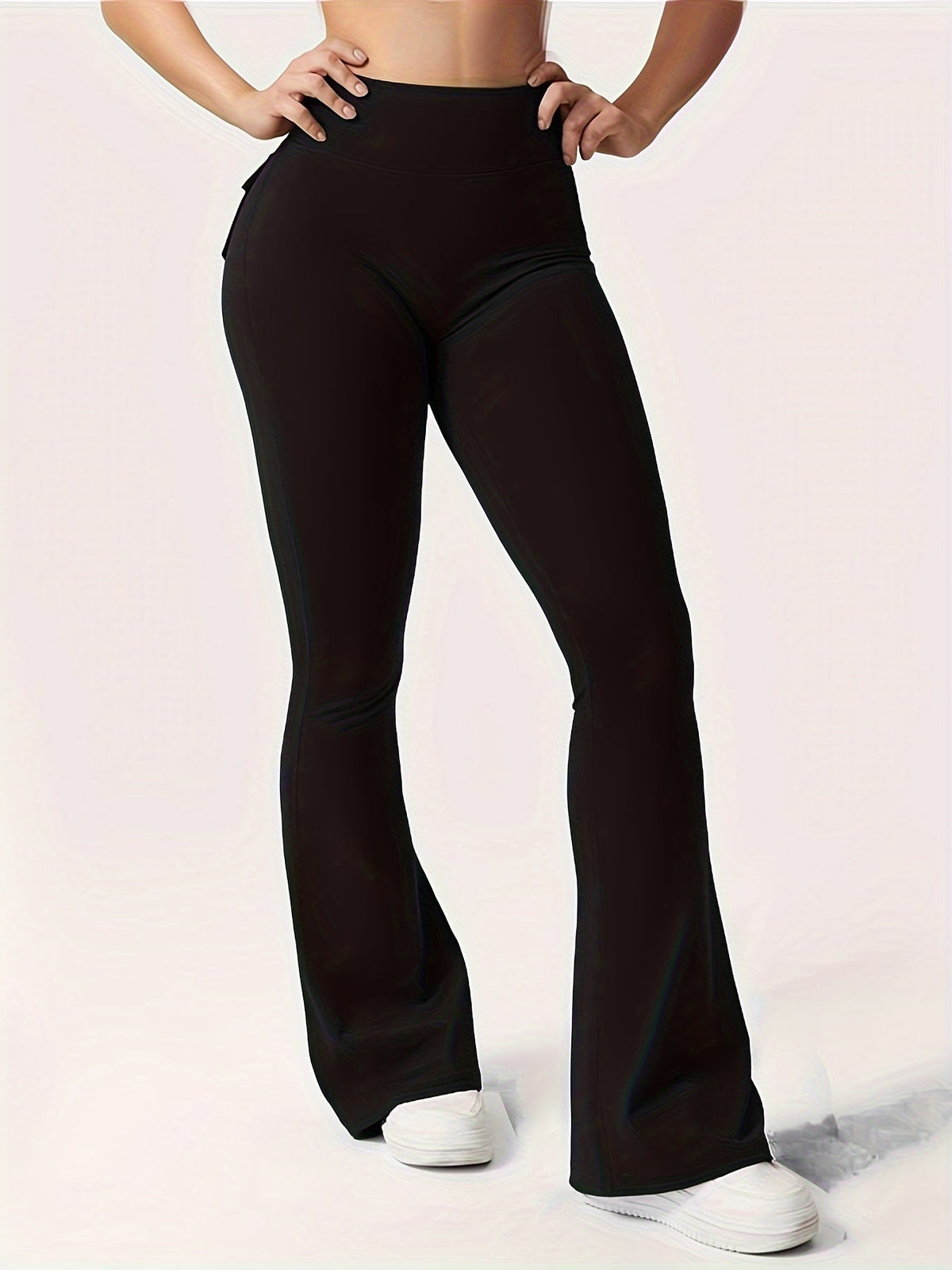 Ensemble 3 pièces pour femme : pantalon de yoga évasé à taille haute avec ceinture et poches, legging galbant effet push-up, squat-proof, 90 % polyester extensible, coupe évasée pour le sport, la gym, la course et le quotidien
