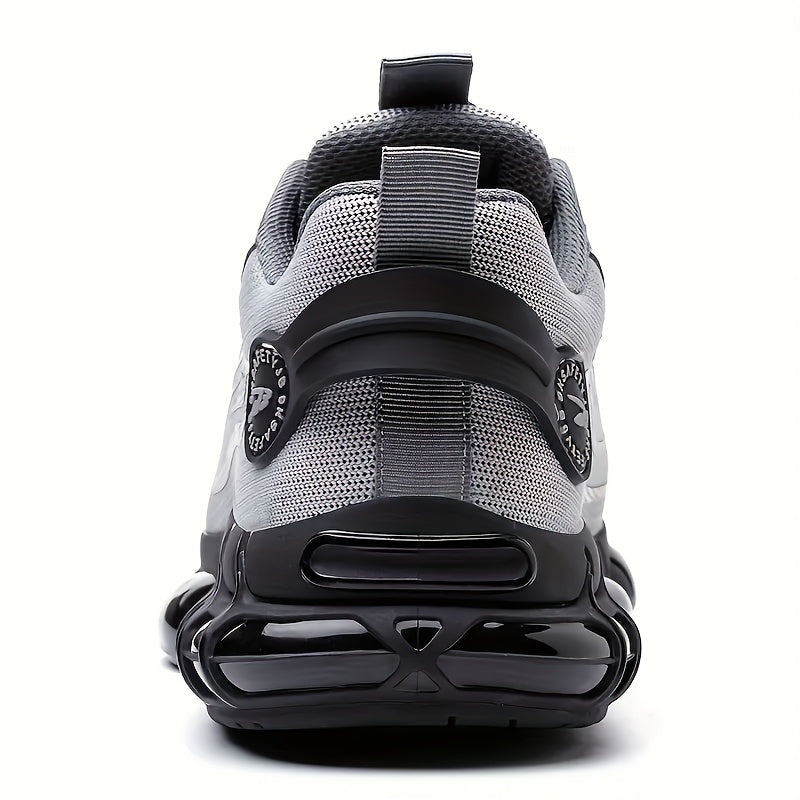 Chaussures de travail respirantes pour hommes – Chaussures de sécurité durables avec bandes réfléchissantes, semelle légère et amortissante pour l'industrie, la construction et un usage quotidien, disponibles en noir et gris, tailles US 6 à 11