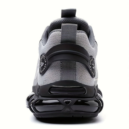 Chaussures de travail respirantes pour hommes – Chaussures de sécurité durables avec bandes réfléchissantes, semelle légère et amortissante pour l'industrie, la construction et un usage quotidien, disponibles en noir et gris, tailles US 6 à 11