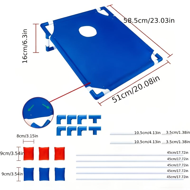 Jeu de cornhole portable avec 6 sacs de haricots rouges et bleus en coffret cadeau, jeu de lancer pour le jardin, activités familiales en plein air, voyages, fêtes et rassemblements, jeu de lancer facile à installer pour les 5 ans et plus