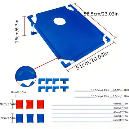 Jeu de cornhole portable avec 6 sacs de haricots rouges et bleus en coffret cadeau, jeu de lancer pour le jardin, activités familiales en plein air, voyages, fêtes et rassemblements, jeu de lancer facile à installer pour les 5 ans et plus