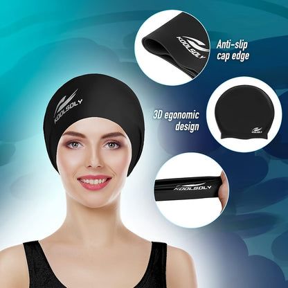 Lot de 2 bonnets de bain en silicone avec protection auditive pour cheveux longs – Inclut bouchons d'oreilles et pince-nez, ensemble de bonnet de bain étanche, 11 options de couleurs pour femmes, hommes et adultes