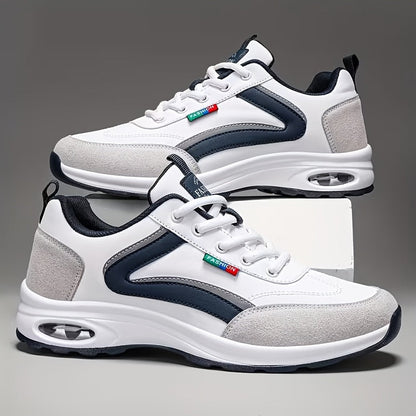 Baskets de mode pour hommes à lacets – Chaussures de course décontractées à semelle souple antidérapante, tige en polyuréthane, doublure confortable, légères pour les sports de plein air, la marche et le quotidien – Disponibles en bleu, noir et blanc