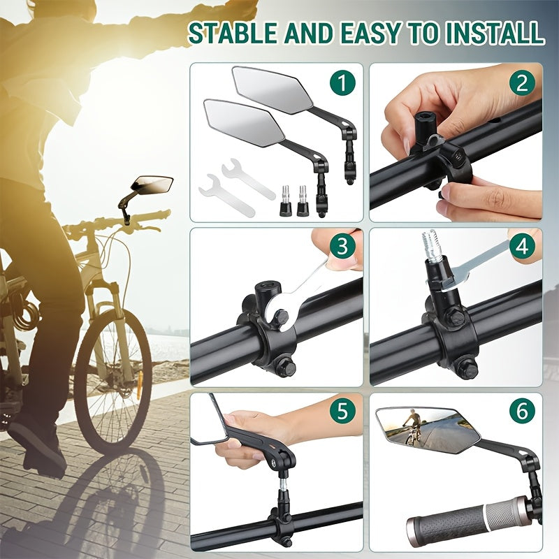 Lot de 2 rétroviseurs de vélo, réglables à 360°, grand angle HD, anti-chocs, pour guidon – Fixation universelle pour VTT, vélo de route, vélo électrique, vélo de ville et trottinette, guidons de 22,2 à 25 mm