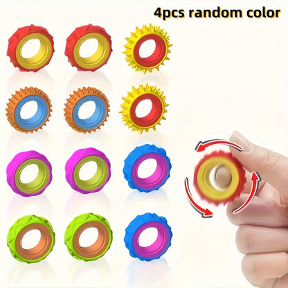 Bagues sensorielles tournantes pour enfants, lot de 4/6/8, bagues texturées anti-stress, jouet apaisant pour autisme, soulagement de l'anxiété, prix de classe, cadeau de Noël, couleurs mélangées
