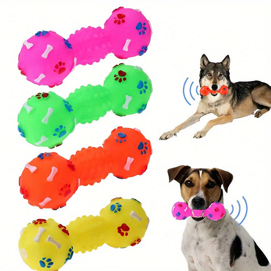 Jouet pour chien haltère couineur – Jouet à mâcher interactif en caoutchouc pour chiots et chiens, jouet sonore d'éducation pour toutes les races, jouet durable pour rapporter et mordiller, couleurs aléatoires