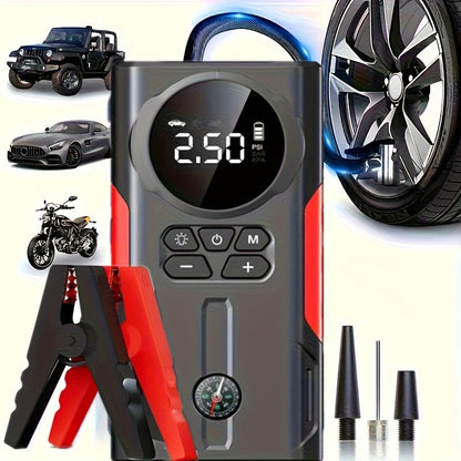 Kit de démarrage portable pour voiture, booster de batterie 12V multifonction avec lampe de poche LED, éclairage de secours SOS et pompe à air pour voitures, camions et accessoires d'alimentation d'urgence