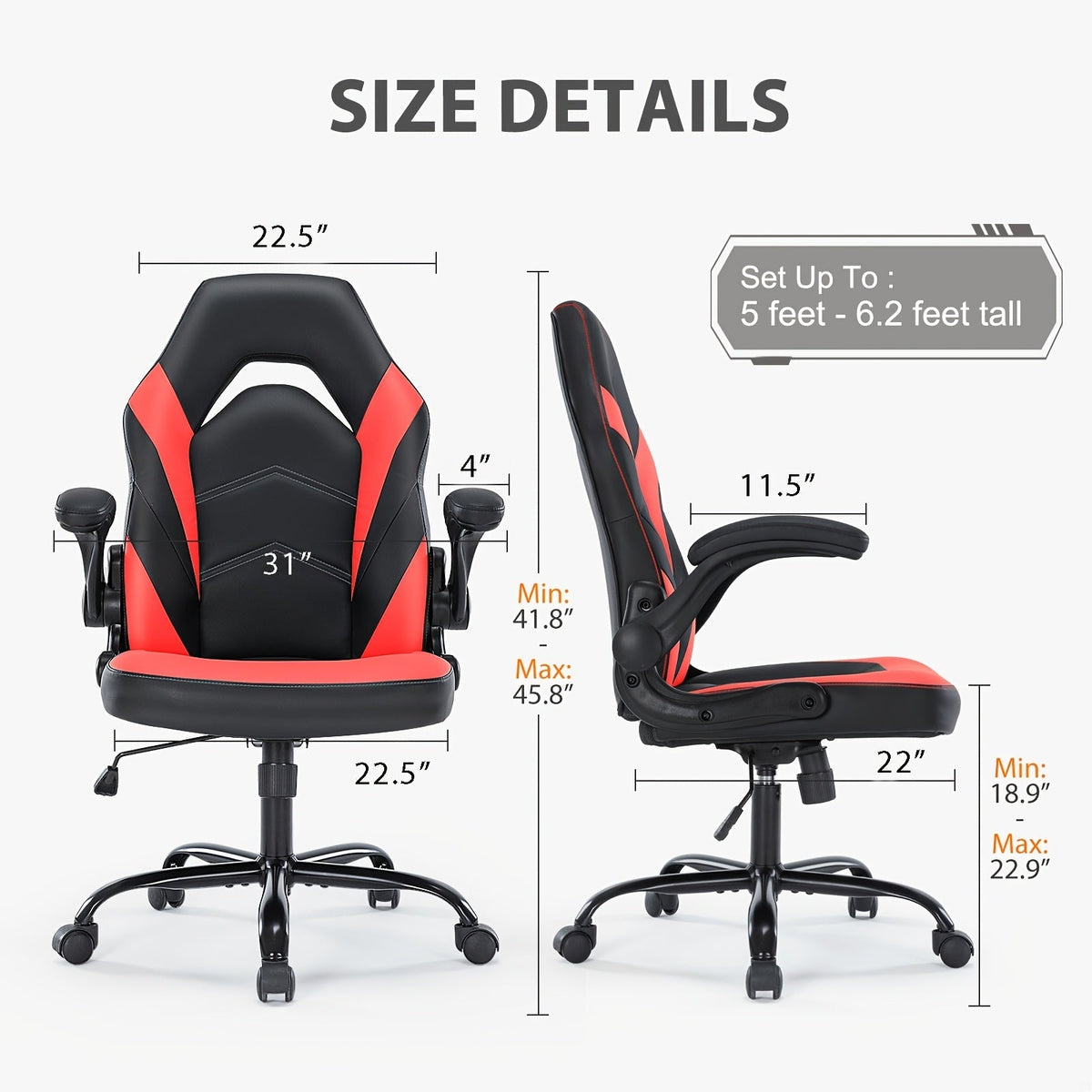 Chaise de gaming ergonomique avec repose-pieds et soutien lombaire – Fauteuil d'ordinateur esport style course, accoudoirs fixes, dossier inclinable réglable, chaise de bureau pour adultes