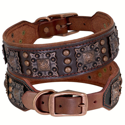 Heavy Duty Studded Leather Dog Collar for Medium and Large Dogs - Durable Real Leather with Metal Studs, Adjustable L XL XXL, 8 Colors, Strong Dog Collar for Large Breed Training Walking