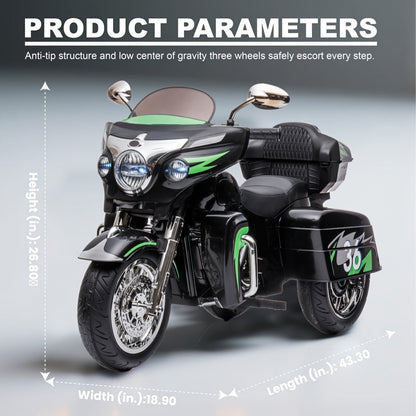 Moto électrique pour enfants 12V à 2 places avec 3 roues, Bluetooth, USB, lumières LED et coffre de rangement, sûre et durable, pour garçons et filles de 3 à 8 ans, cadeau d'anniversaire et de Noël, noir, blanc, rouge