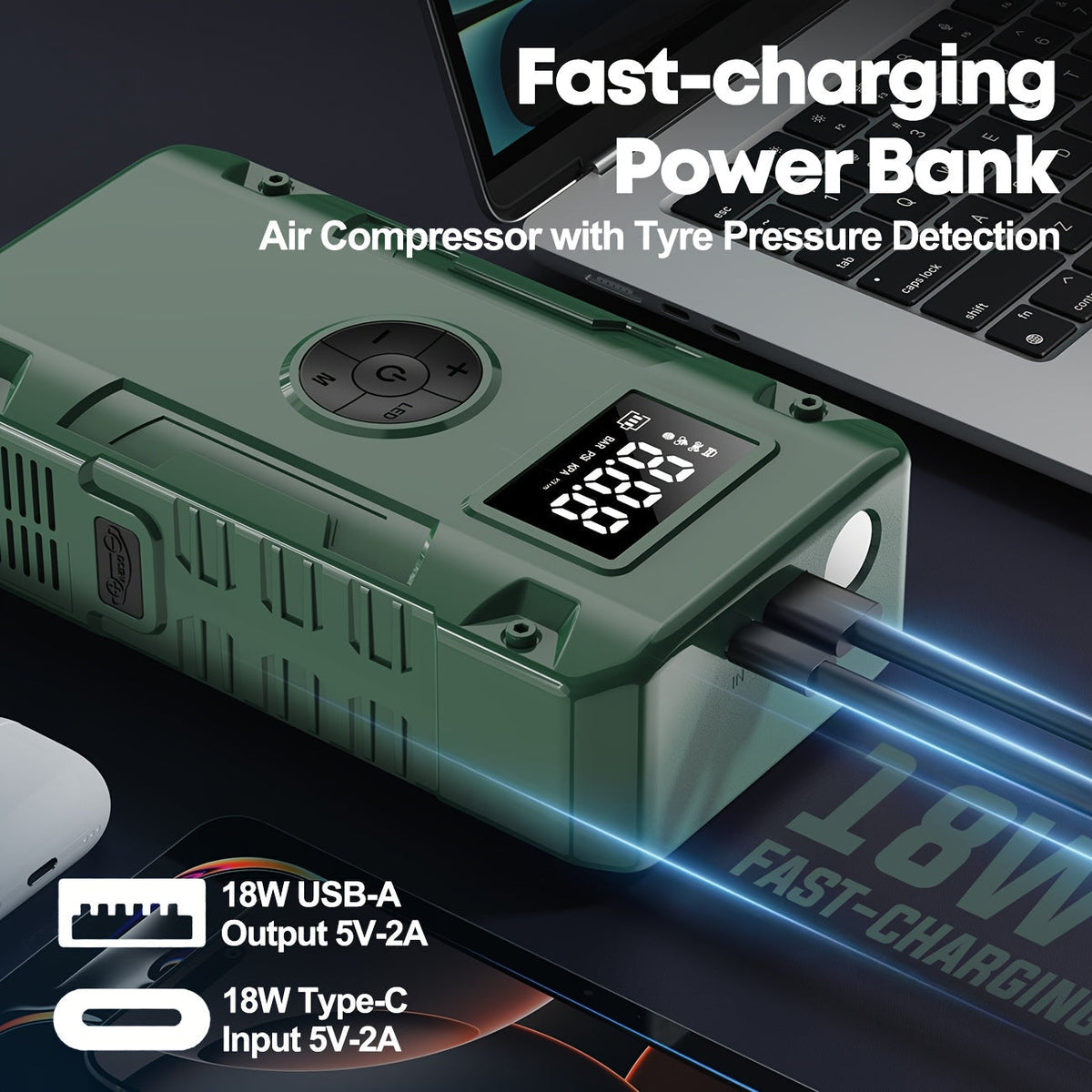 Démarreur de batterie 10000A 7-en-1 avec compresseur d'air 150PSI – Booster de batterie portable pour moteurs essence et diesel, pompe haute pression, kit d'urgence pour véhicule, batterie externe