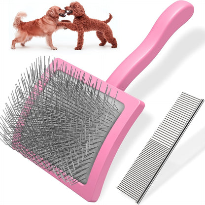 Lot de 2 brosses de toilettage pour chien en acier inoxydable - Brosse professionnelle pour animaux à poils longs (Golden Retriever, Caniche, Labrador) - Peigne démêlant pour nœuds, enchevêtrements et boules de poils