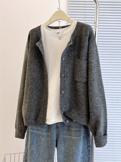 Women's Button-Front Pocket Cardigan Sweater – Casual Cozy Knit Open Layer for Autumn & Winter in 13 Colors