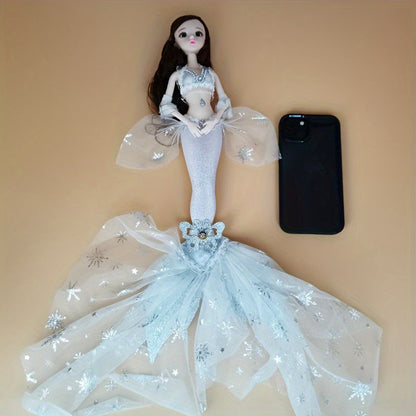 Poupée princesse sirène pour filles 45 cm – Magnifique poupée articulée avec queue en laine, yeux 3D et 11 articulations mobiles, vêtements amovibles, décoration de chambre et jouet, cadeau d'anniversaire ou de Noël