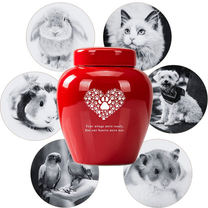 Urne funéraire pour animal en céramique, grande capacité - Urne souvenir de crémation pour chien et chat de haute qualité, gravée « Your Wings Were Ready But Our Hearts Were Not », urne durable pour le deuil, vert foncé