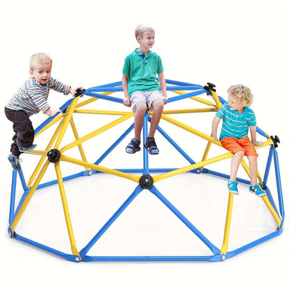 Dôme d'escalade d'extérieur de 6 pieds pour enfants, structure de jeu de jardin avec cadre en acier inoxydable résistant aux intempéries, capacité de 600 lb, centre d'activités sécurisé, cadeau pour garçons et filles de 3 à 10 ans, jaune et bleu