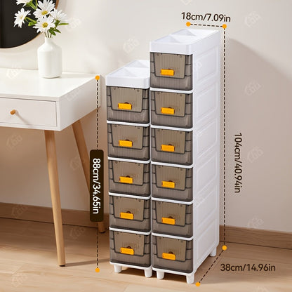 Meuble de rangement fin à roulettes avec tiroirs, organisateur en PP imperméable à 3, 4, 5 ou 6 niveaux pour salle de bain, cuisine, chambre, petits espaces – Tour de rangement étroite