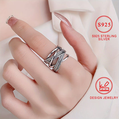 Bague plume en argent sterling 925, style vintage hip-hop, anneau croix infini, bijoux fantaisie pour femmes et hommes, tailles 6 7 8 9 10, pour un usage quotidien, idée cadeau