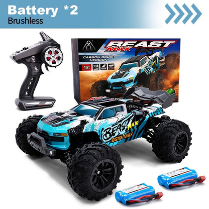 Voiture RC tout-terrain 4WD sans balais, haute vitesse 80 km/h - Édition double batterie, suspension avancée, performance tout-terrain, voiture télécommandée de qualité professionnelle pour adultes - Bleu