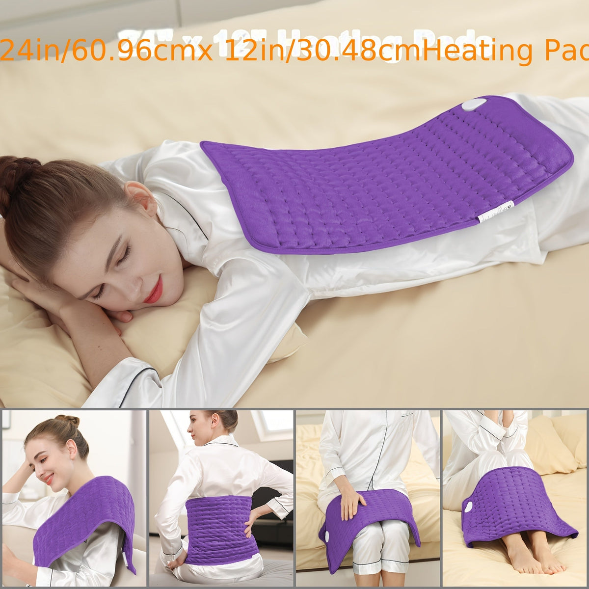 Coussin chauffant extra large 60 cm x 30 cm pour le dos, le cou et les épaules – 6 réglages de chaleur, arrêt automatique, utilisation humide/sèche, flanelle lavable, cadeau idéal