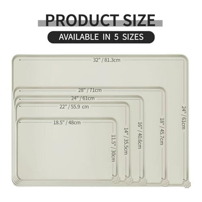 Waterproof Silicone Pet Feeding Mat 18.5x11.5 Inch - Non-Slip Placemat for Dog & Cat Food and Water Bowls, Easy Clean Floor Protector, Food-Safe Silicone, Beige