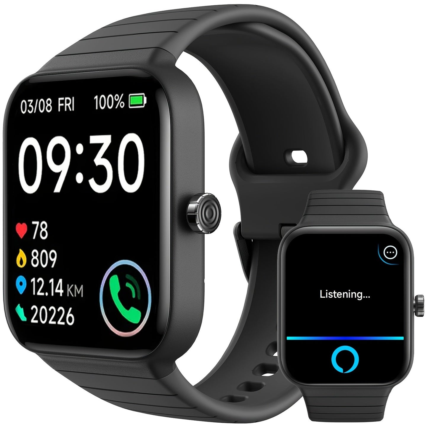 Smartwatch with Alexa Built-In 1.95 Inch Large HD Screen Wireless Bluetooth Calling 100+ Sport Modes Fitness Tracker Pedometer Heart Rate Sleep Monitor – iPhone Android Compatible Unisex Men Women 12 Colors