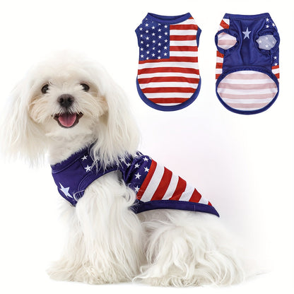 Gilet pour chien drapeau américain patriotique - Vêtement pour animal de compagnie fierté USA pour le 4 juillet, le Memorial Day et les activités en plein air, t-shirt en tricot pour toutes les races