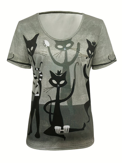 T-shirt femme à col en V et imprimé animal – Haut décontracté en maille extensible, t-shirt à manches courtes olive pour tous les jours, mélange de polyester doux, S-XXL