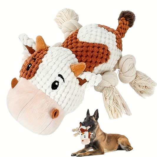 Jouet en peluche pour chien en forme de vache, jouet interactif pour tir à la corde avec papier bruissant, jouet à mâcher d'entraînement intellectuel pour chiens de petite, moyenne et grande taille, sans pile, jouet anti-anxiété pour animaux de compagnie