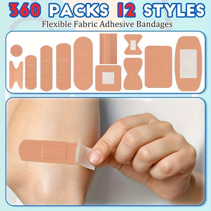 180/360 pansements adhésifs en tissu flexible, tailles assorties – Pansements respirants pour le bout des doigts et les articulations, assortiment de pansements élastiques en tissu pour les premiers soins à la maison et en extérieur