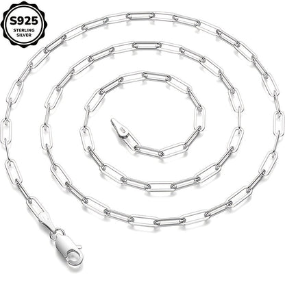Collier chaîne trombone en argent sterling 925 pour femmes et hommes – Style bohème de 3 mm d'épaisseur avec pierre synthétique, 20/22/24 pouces, coffret cadeau inclus, bijou durable pour un usage quotidien et offrir en cadeau