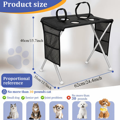 Foldable Pet Grooming Table for Small Dogs & Cats – Stainless Steel Frame, Non-Slip Surface, Storage Bag, 30 lb Capacity, Nail Trimming & Bathing Station, Black