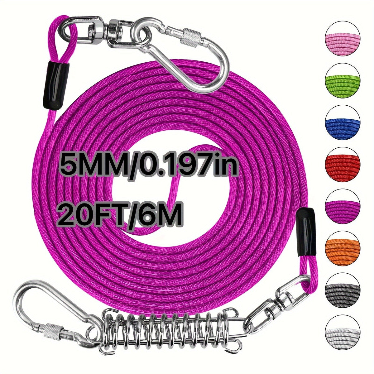 Laisse pour chien ultra-résistante de 1,8, 3, 4,5, 9, 15, 23 ou 30 mètres, câble d'attache d'entraînement pour grands chiens jusqu'à 225 kg, corde de course durable et résistante aux morsures pour le jardin