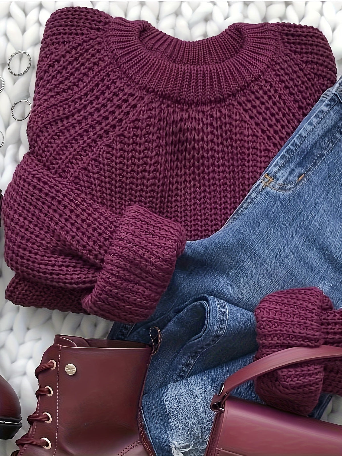 Pull-over oversize pour femme – Pull en tricot à manches longues, col rond, coupe ample et douce, haut confortable couleur unie pour l'automne et l'hiver, chemisier décontracté pour le quotidien, tailles S-XL, bordeaux, noir, bleu marine, café