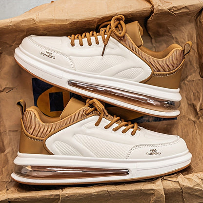 Men's Low Top Lace-Up Athletic Sneakers – Casual Running Shoes in Beige, White & Black, Lightweight Comfortable Footwear for Sports & Everyday Wear, US Sizes 6.5 to 12