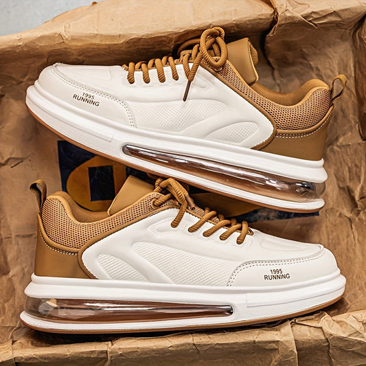 Baskets basses à lacets pour homme – Chaussures de running décontractées beige, blanc et noir, chaussures légères et confortables pour le sport et le quotidien, pointures US du 6,5 au 12