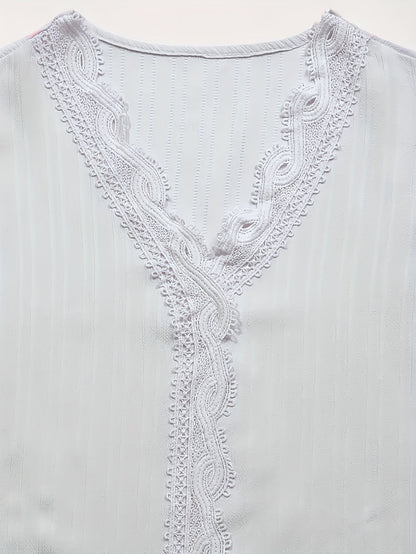 Chemisier élégant pour femme à texture en dentelle, col en V et manches courtes, léger et respirant, haut décontracté pour le printemps et l'été, lavable en machine, blanc, S-XXL