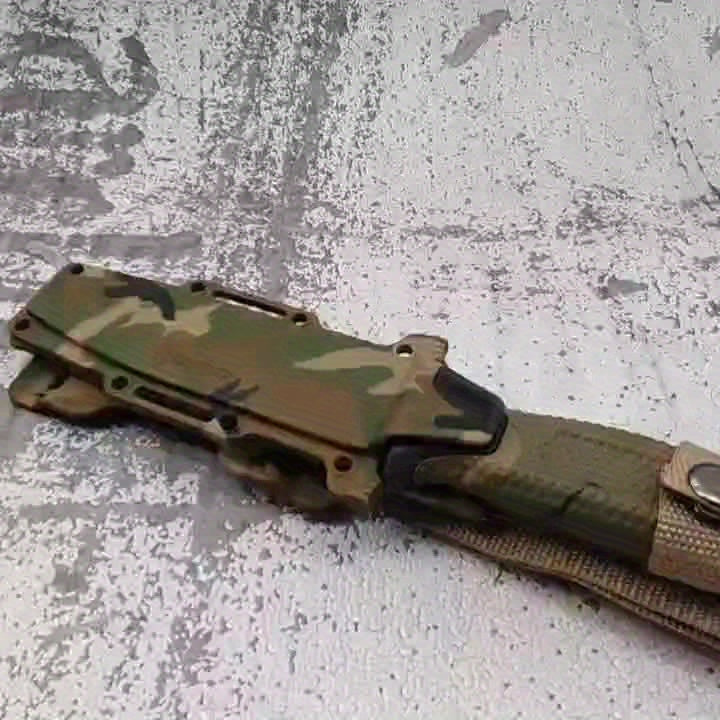 Couteau à lame fixe pour extérieur – Lame droite en acier inoxydable, manche antidérapant, étui type K, couteau EDC pour chasse, pêche, camping, survie, camouflage, outil de terrain polyvalent pour hommes