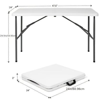Table pliante en plastique portable 76 cm / 122 cm / 183 cm, table légère pliante en deux pour intérieur et extérieur avec poignée de transport et pieds verrouillables pour pique-nique, camping, fête, jardin, bureau, blanc