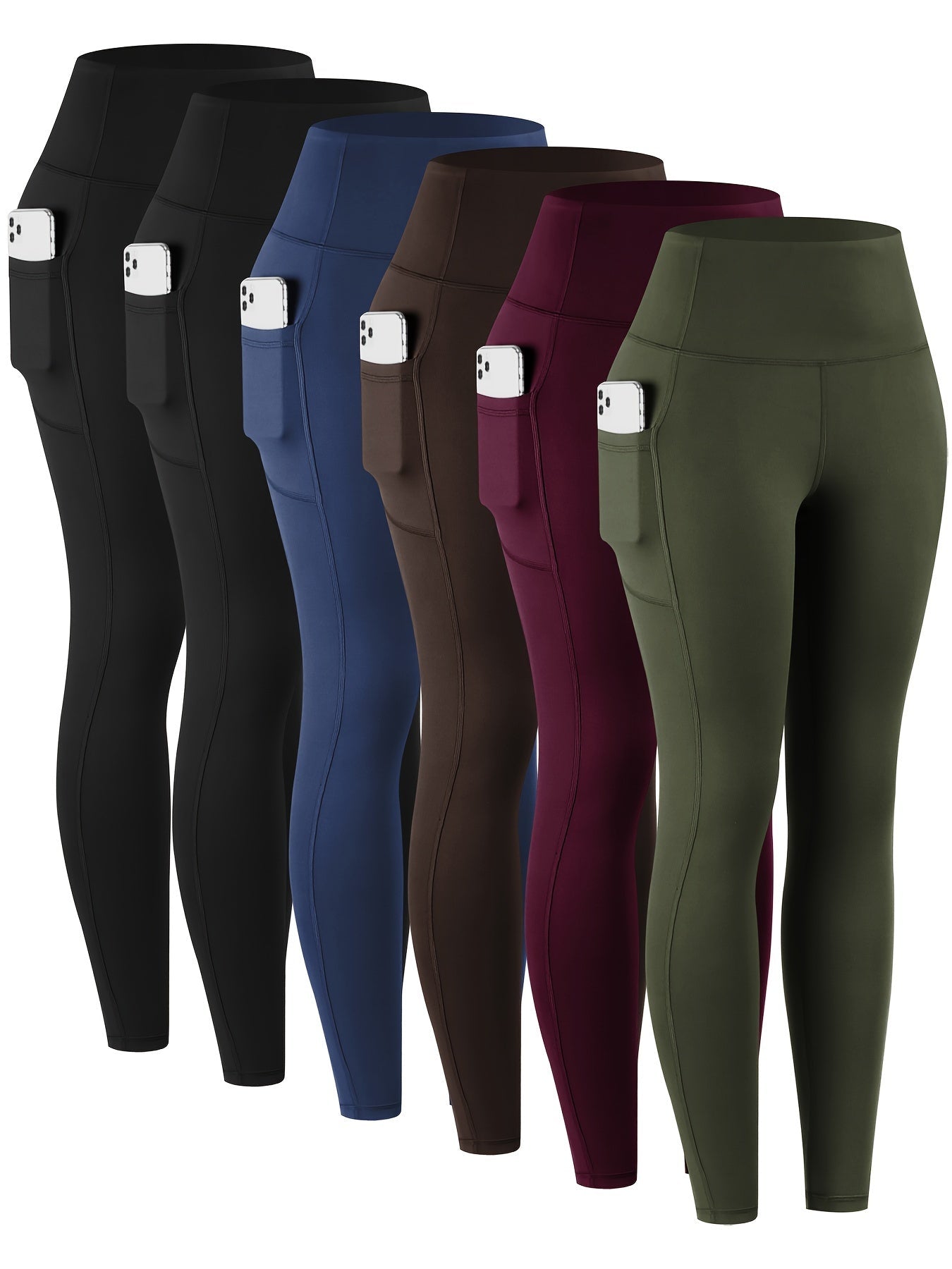 Women's High Waist Leggings with Pockets 6 Pack Buttery Soft Tummy Control Yoga Pants Multicolor S-XXL