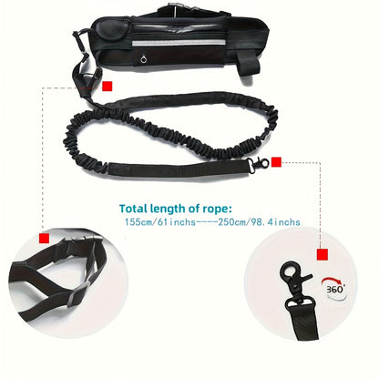 Laisse pour chien mains libres avec pochette zippée et double poignée rembourrée – Laisse élastique antichoc pour la marche, le jogging et l'entraînement à la course, laisse ventrale pour propriétaires d'animaux actifs