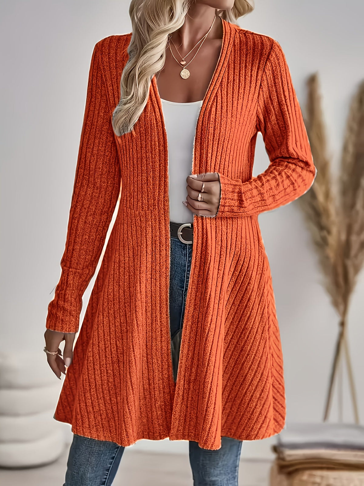 Gilet ouvert pour femme, cardigan en maille à manches longues, couleur unie, veste décontractée idéale pour la superposition, printemps automne S M L XL XXL