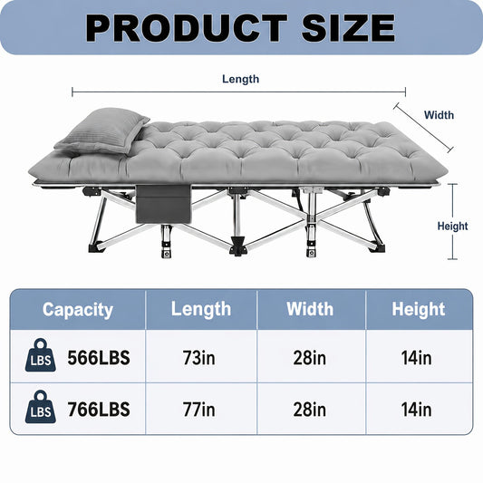 Lit d'appoint pliant robuste et lit de camp – Capacité de 256/347 kg, options de 170 cm/200 cm, matelas en option, lit de voyage portable pour adultes pour le camping, la terrasse et les invités