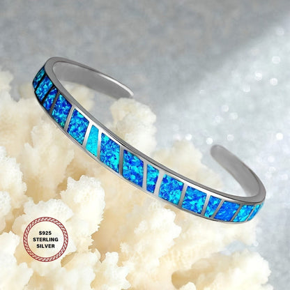 Bracelet vintage en argent 925 à opale bleue avec chaîne réglable – Bijou élégant pour femme pour le quotidien et les grandes occasions, accessoire classique et durable, disponible en bleu, rose et blanc