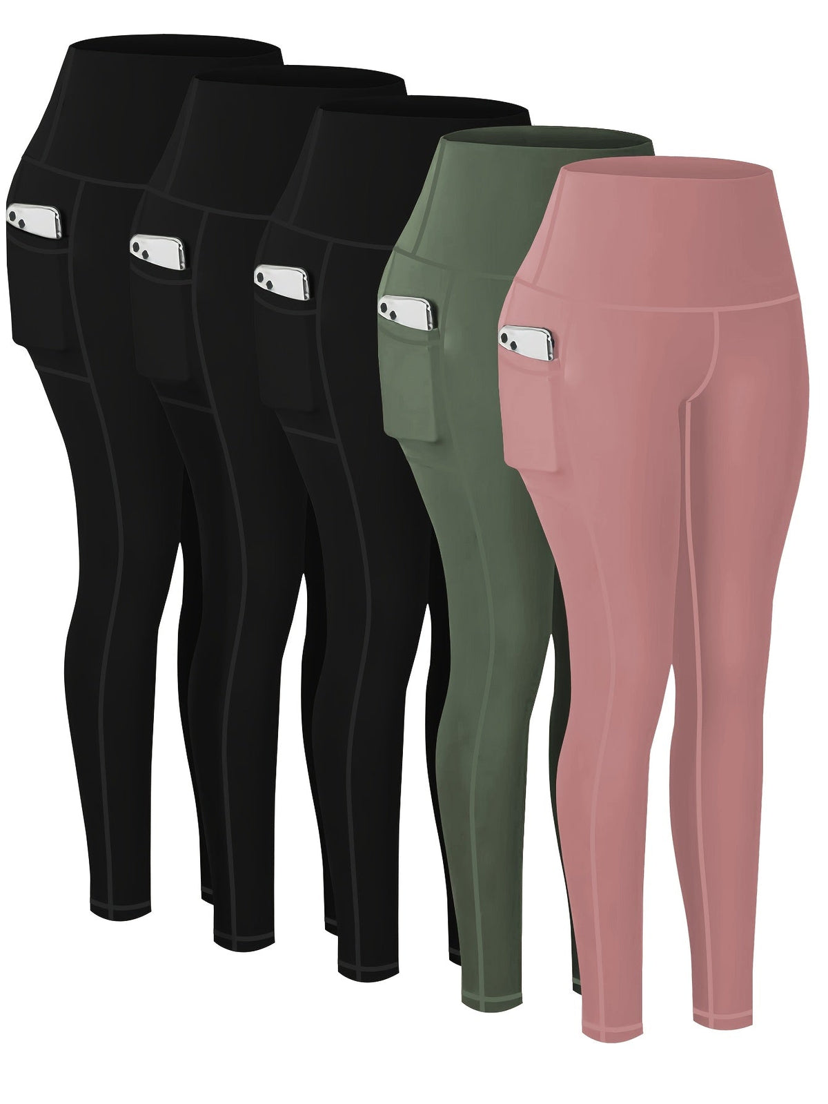 Lot de 5 pantalons de yoga de compression à motifs pour femmes – Leggings de fitness 7/8, coupe cheville, à motifs léopard, camouflage et unis, bas de survêtement de sport taille haute pour la gym, S-XXL