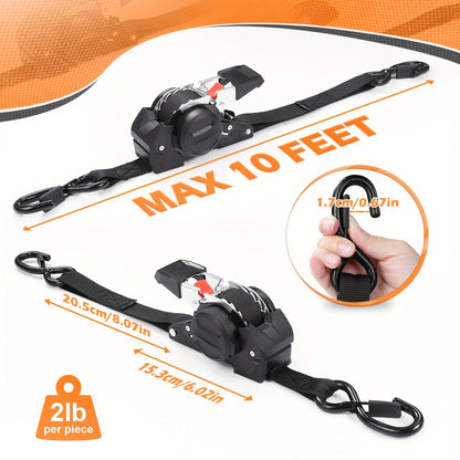 Lot de 4 sangles d'arrimage à cliquet rétractables robustes – 2 sangles de chargement automatiques de 3 mètres pour camion, remorque, moto, déménagement et sécurisation d'appareils