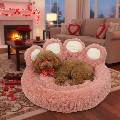 Lit pour chien et chat en forme de patte d'ours – Coussin rond apaisant, chaud et doux en peluche pour animal de compagnie avec foulard bonus, S M L XL 2XL Café Rose Gris Marron pour chiens et chats de petite, moyenne et grande taille